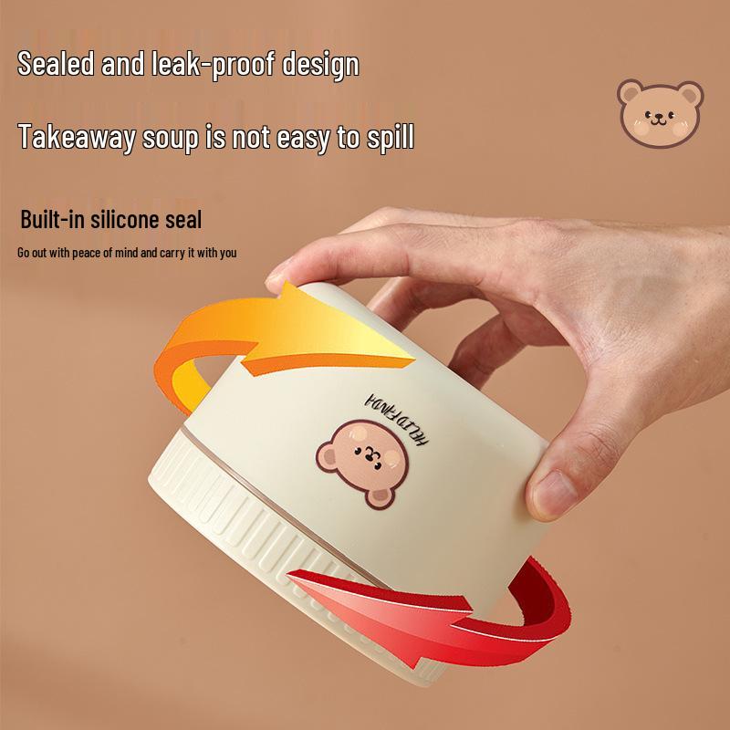 Stainless Steel Insulated Lunch Box & Soup Bowl - Microwave Safe Cartoon Bento for Office Workers