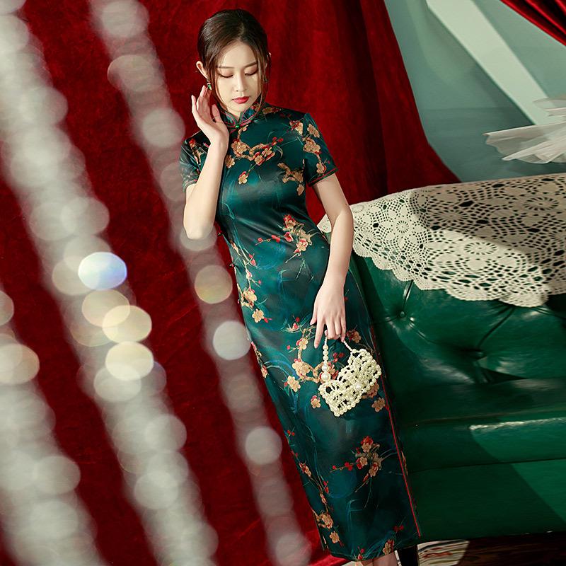 2024 Retro Shanghai Style Double-Layer Cheongsam: Eight-Button Long Dress