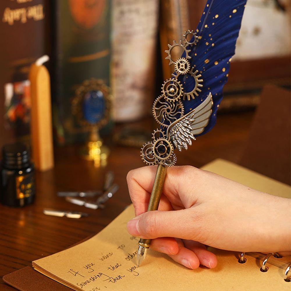 Pen Office Supplies Writing Dip Pen Feather Pen Set Glittering Quill Pen Set Feather Dip Pen
