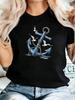 Elegant Women Summer Casual Short-Sleeved Tops Seaside Anchor Graphic Print Daily Outdoor Wear Round Neck Tees Women's Clothing