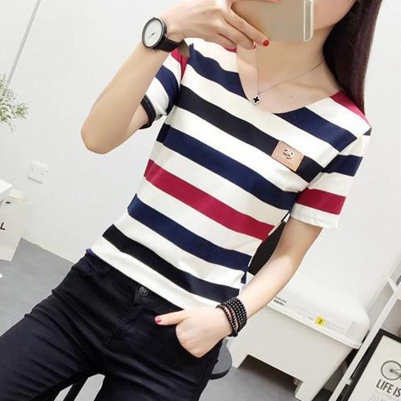 

Женская футболка harajuku, летняя мода, цветные полосы, женская футболка, повседневная, с коротким рукавом, женская одежда, топы, футболки y2k L