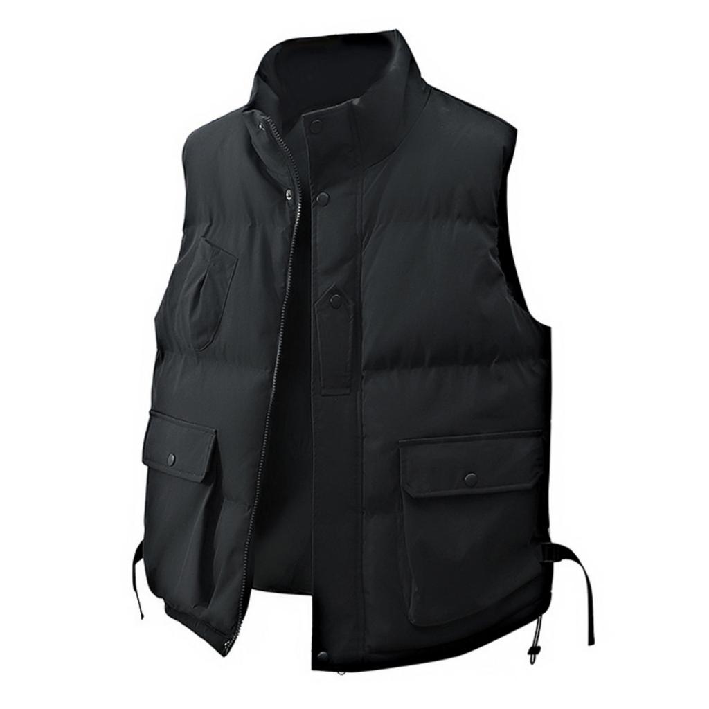 Men's -color Casual Stand-up Collar Vest, Men's Loose Workwear Sleeveless Jacket Vest