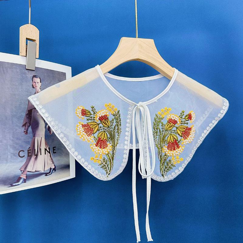 Perfect Match Pink Women Scarf Shawl Detachable Collar Tie Necklace Embroidery Lapel Fake False Collar Woman Lace Tie Neckwear Nep Kraagie