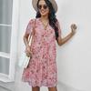 Vestido de Gasa para Mujer Casual Estampado Floral Manga Corta Cuello en V Primavera Verano