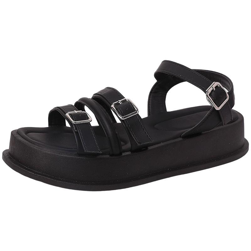 Stylish and simple versatile muffin thick-soled belt buckle sandals women's summer new small height-increasing Roman shoes