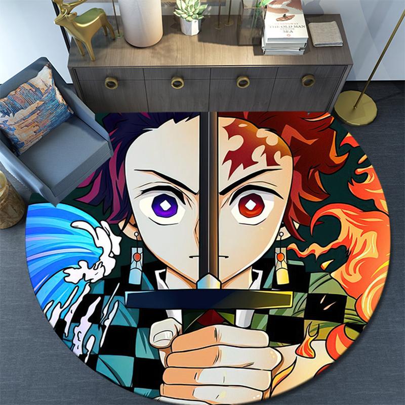 Rond vloerkleed met cartoonprint, tapijt voor woonkamer, slaapkamer, bank, speelkamer, antislip vloermat