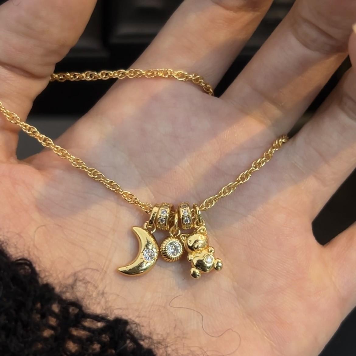 

ANENJERY Ожерелье с подвеской Golden Bear Moon Zircon для женщин, роскошное, нежное, винтажное, ювелирное, оптовое золотой