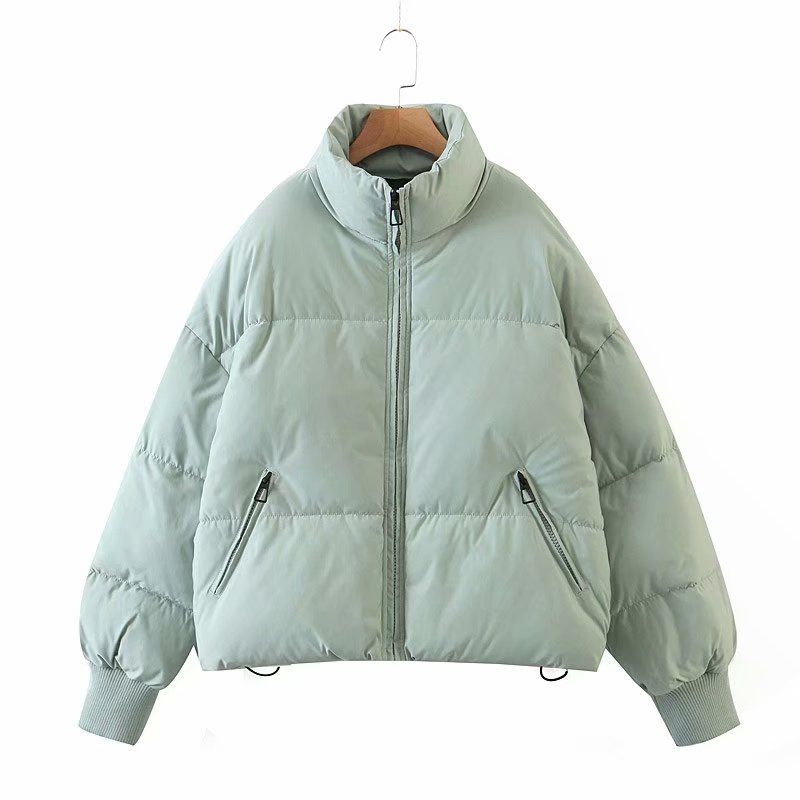 

2024 Fall and Winter Fashion Cross-Border Women s Clothing City Casual Versatile Stand Collar Bread Cotton Coat Thick Coat Tops Coat Light green M