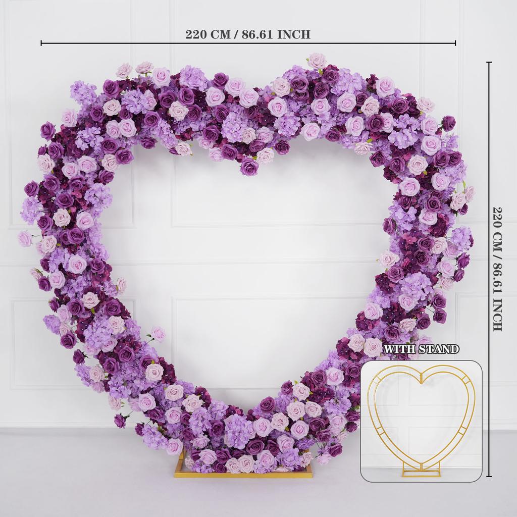 Uflower Heart-Shaped Frame Arch Wedding Backdrop Luxury Red Rose Floral Arrangement Decor with Cloth Base for Special Occasions
