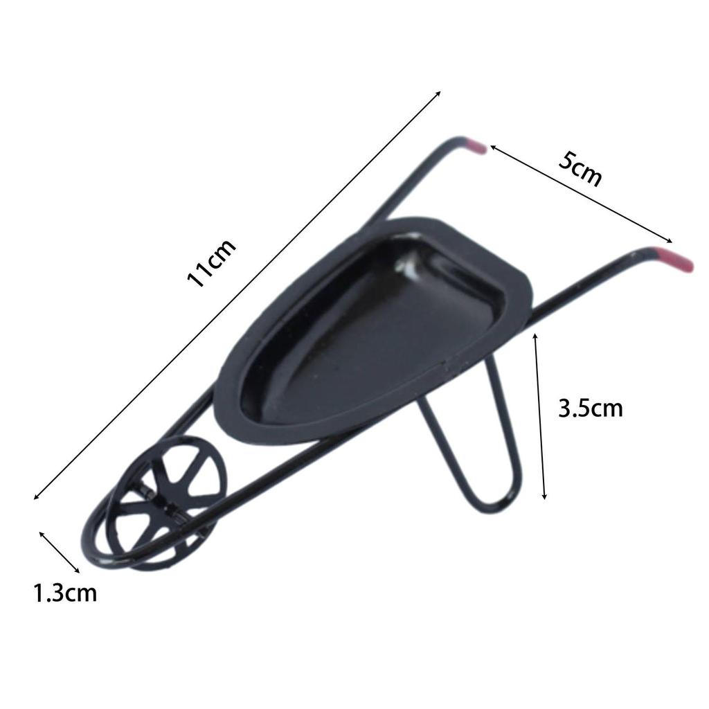 1:12 Dollhouse Wheelbarrow Model Kids Pretend Play Toy, Simulated Scenes Miniature Garden Cart for Building Layout