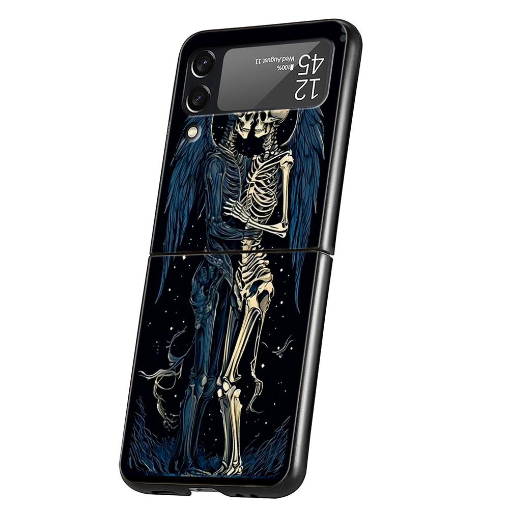 Love Skeleton Skull Hard PC Phone Case For Samsung Galaxy Z Flip 6 5 4 Black Cover For Galaxy Z Flip 3 Foldable Shockproof Capas
