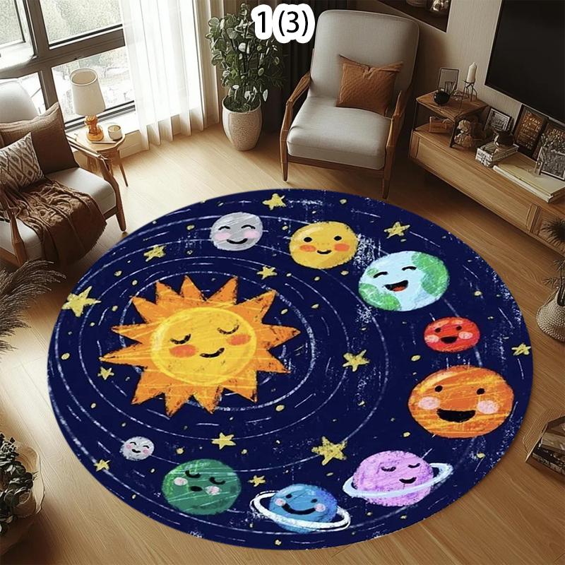 Tappeto Rotondo con Stampa di Pianeta Spaziale Tappeto per Camera da Letto Tappetino Girevole per Sedia da Computer Tappetino per Pavimento Soggiorno Tappetino per Pavimento Camera dei Bambini a Fumetti