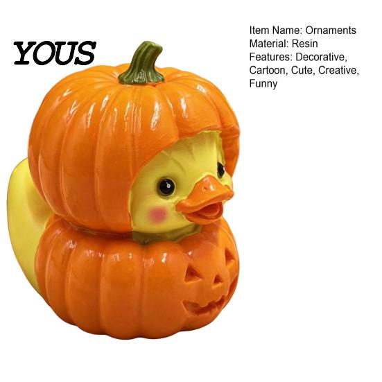 Resin Art for Home Entrance Halloween Pumpkin Duck Ornament, Stacked Yellow Miniature Ornaments Figurines, Cute Mini Desktop Decor Party Decorations
