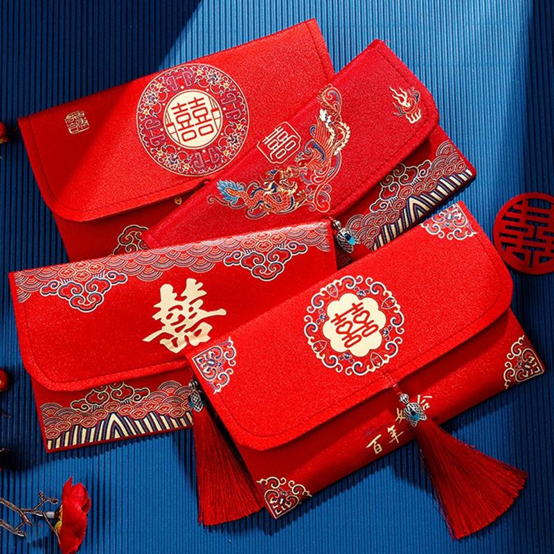 1Pc  Cloth Wedding Red Envelope Traditional Chinese Wedding Red Envelope Lucky Money Packets With Tassel Weddings Supplies