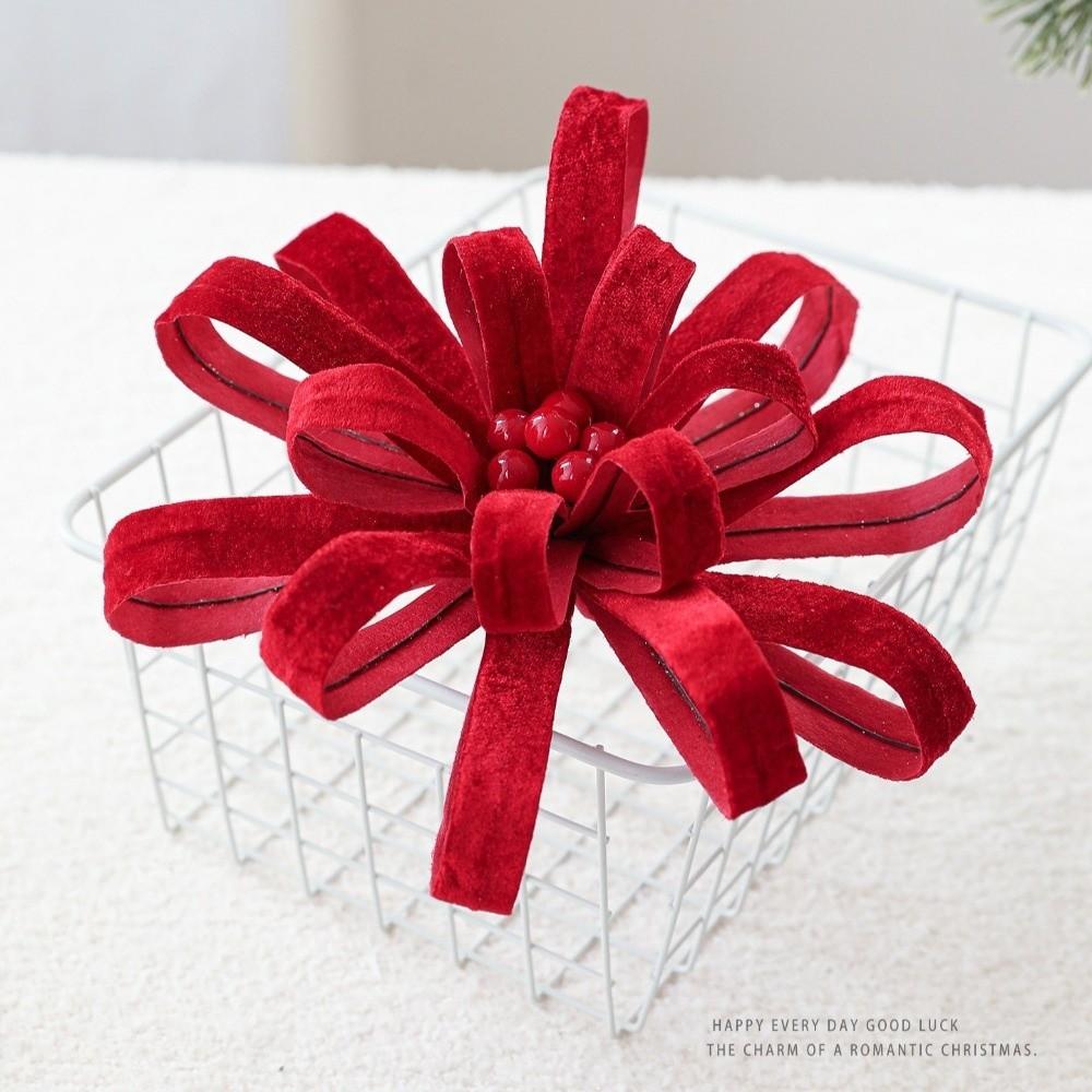 New 25CM Artificial Poinsettia Flower Flocking Fabric Ribbon Simulation Flowers DIY Christmas Flower Christmas Decoration