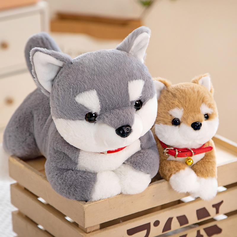 Simulation Collar Shiba Inu Plush Toys Children's Comfort Bell Dog Pillow Cute Pet Home Decoration Ring Gift