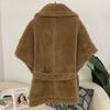 OFTBUY Winter Women Vest Jacket Real Lamb Cashmere Wool Fur with Belt Coat Turn-down Jacket Warm Plush Thick Pocket Elegant Casual