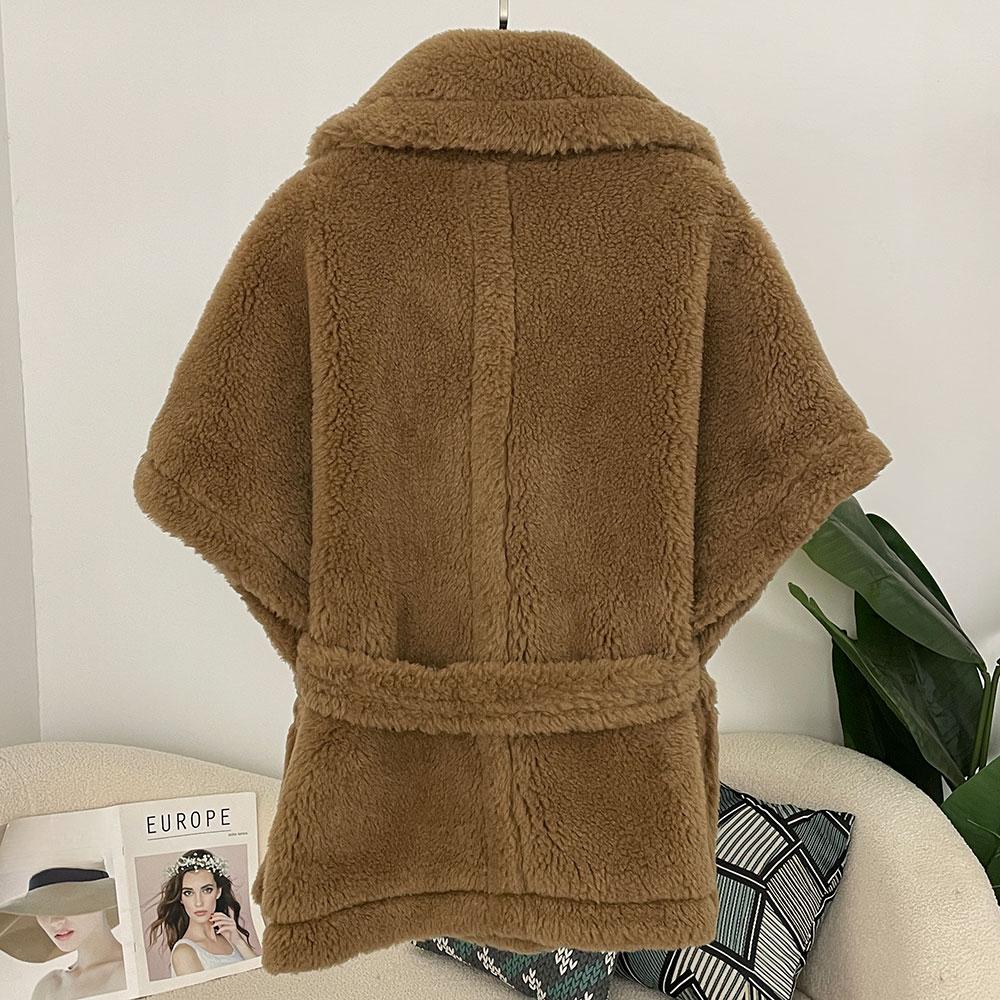 OFTBUY Winter Women Vest Jacket Real Lamb Cashmere Wool Fur with Belt Coat Turn-down Jacket Warm Plush Thick Pocket Elegant Casual