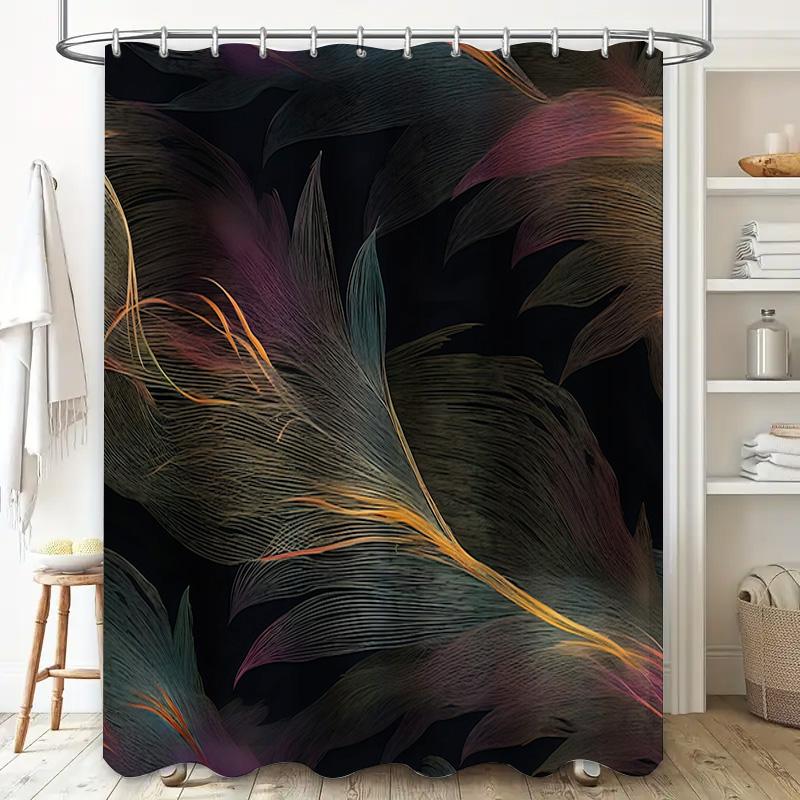 Luxury Bathroom Shower Curtain with Colorful Feather Print Decor Waterproof Fabric for Bathrooms