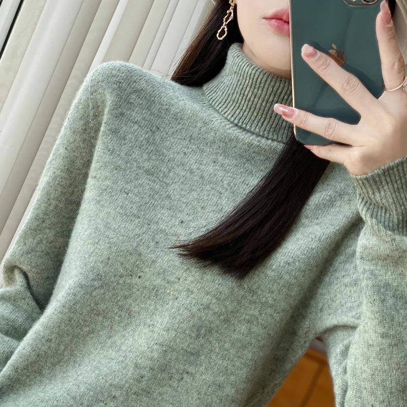 2024 Autumn/Winter Women's Turtleneck Sweater: 100% Pure Wool, Thick & Loose Knit Base Layer