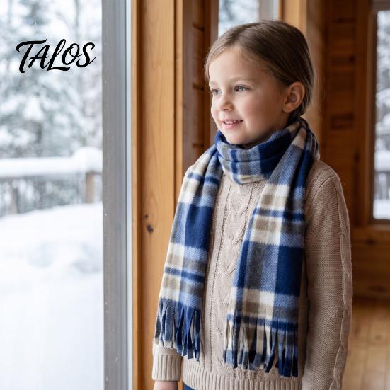 Warm Lightweight Velvet Scarf Double Sided for Kids, Soft Thickened Plaid Neck Warmer Unisex Winter Boys and Girls, Comfortable Wrap Outdoor