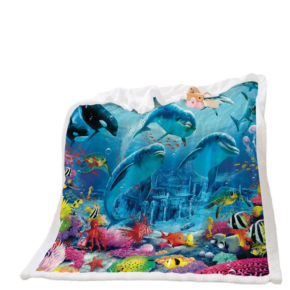 Blanket Marine Life Dolphin Lamb Fleece Crystal Fleece Blanket