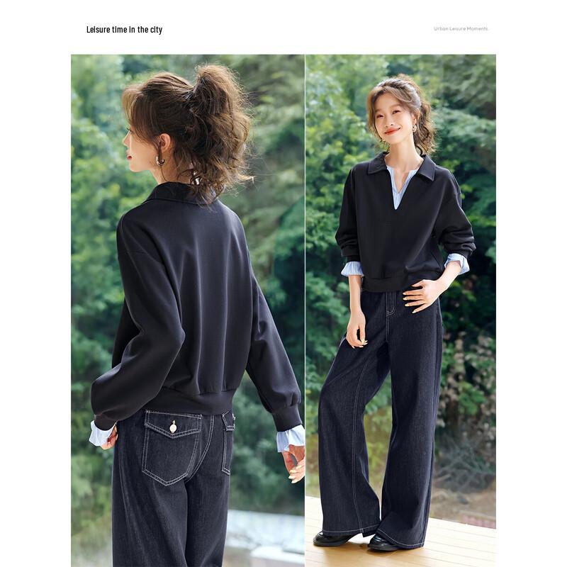 MIU Style Damen-Sweatshirt mit zweifarbigen Streifen im Fake-Zweiteiler-Look
