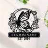 Custom Floral Butterfly Metal Wall Art, Personalized Sign, Rustic Home Decor for Lounge Office Veranda, Gift