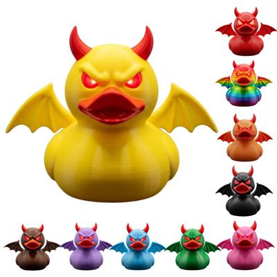 Demon Duck Figurine 3D Printed Devil Duck with Red Horns Bat Wings