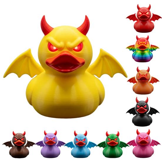 Demon Duck Figurine 3D Printed Devil Duck with Red Horns Bat Wings Halloween Gothic Collectible Statue Desktop Home Decor for Teens Adults