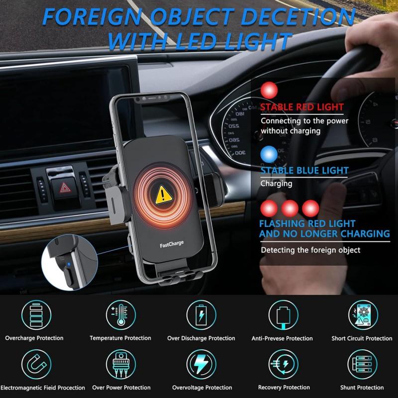 Universal Car Phone Holder With 15W Fast Wireless Charging Dashboard Vent Mount Auto-Sensing Clamp ABSMetal Slim Design