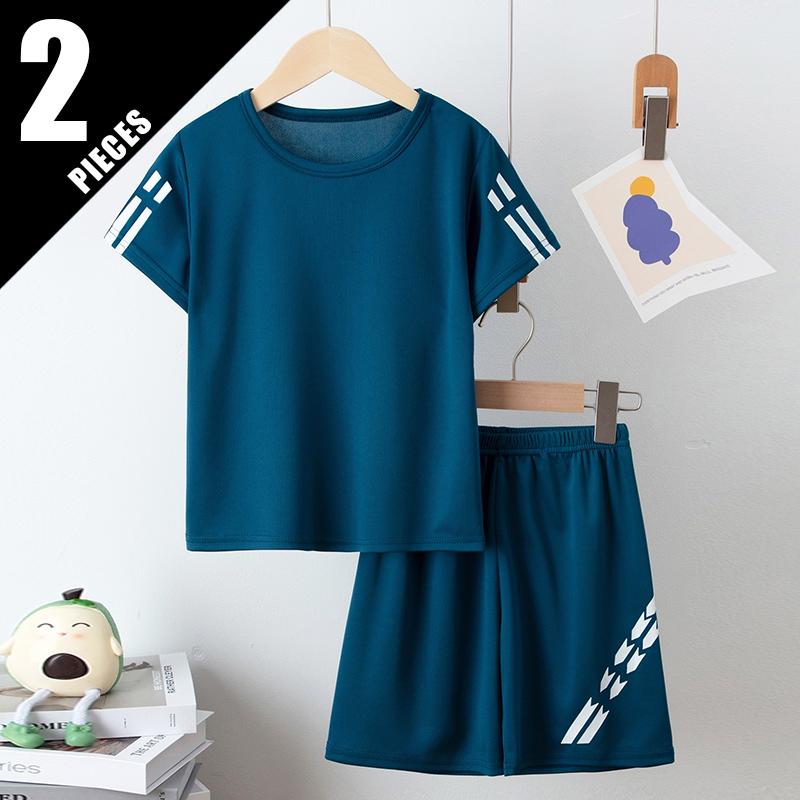 2-Piece Children's Summer Quick Drying Sports Suit for Boys and Girls, Handsome Dinosaur Print Short-Sleeved Top