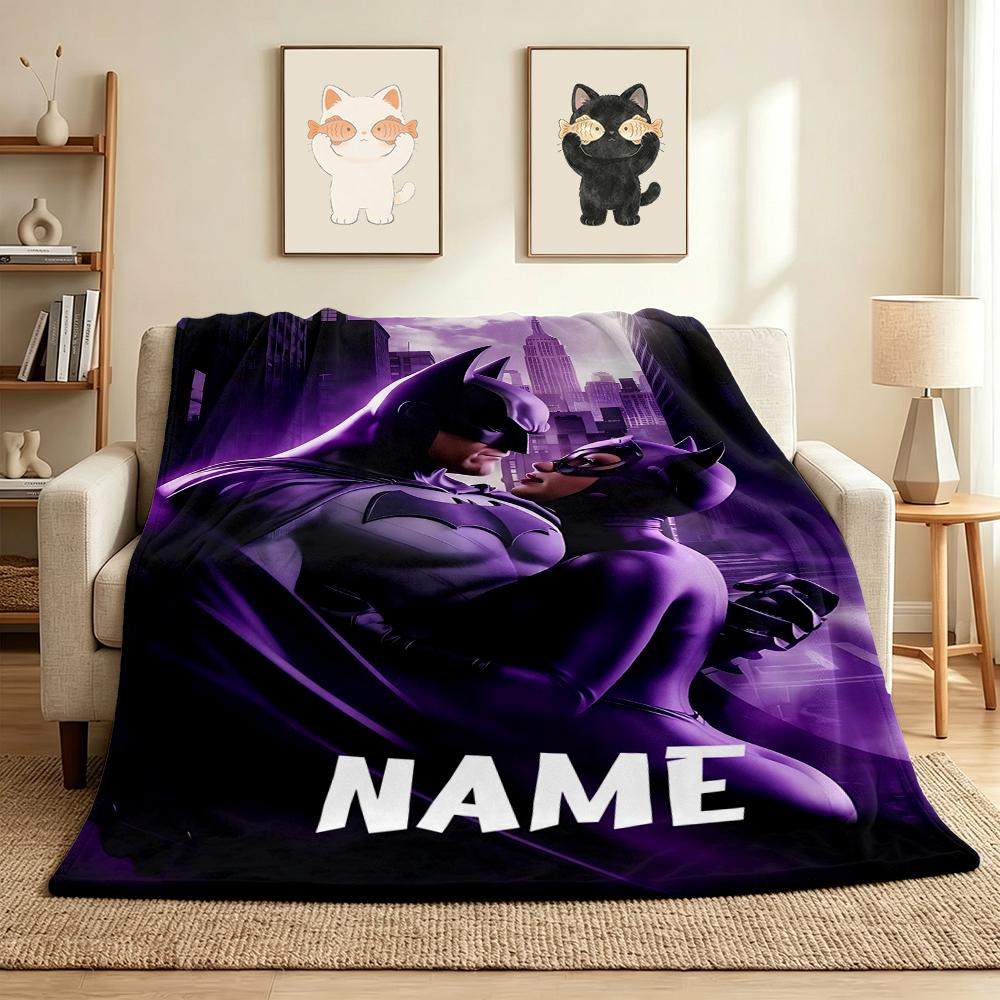 Custom Name Batman Catwoman Flannel Blanket Throw Blanket Soft Warm Sofa Bed home Decor Unique Gift