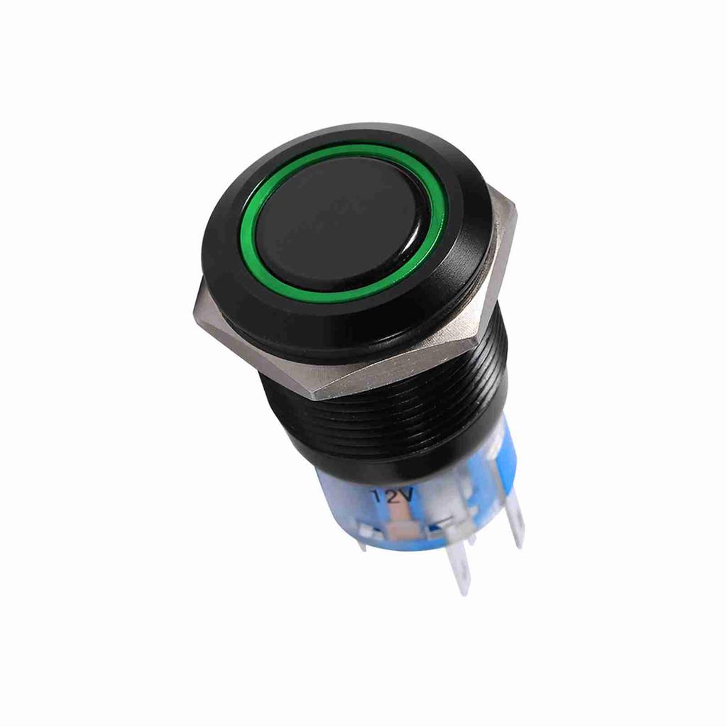 19mm 12 24V LED ON OFF Black Waterproof Selflocking Latch Push Button Flate Switch