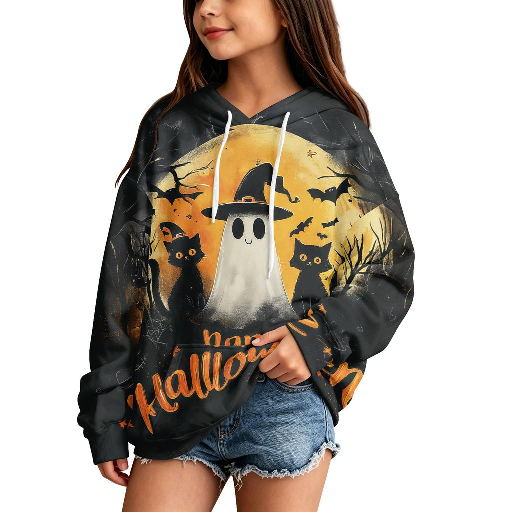 Kids Halloween Print Hoodie Pullover Sweatshirt for Boys Girls Casual Wear
