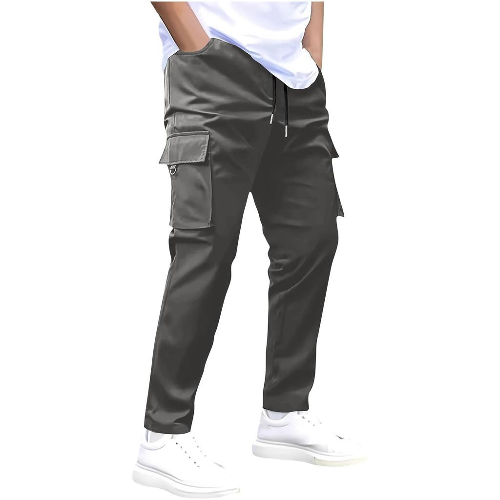 Men's Multi-Pocket Comfort Cargo Pants, Jogger Loose Fit Athletic Straight Leg Trousers