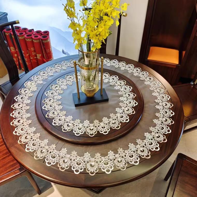 

Lace Tablecloth Transparent Mesh Fabric Home Hotel Double Round Table Mat Round Table Cloth 50cm
