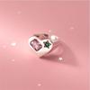 Neue Mode Rosa Kristall Liebe Einfach Grün Stern 925er Sterlingsilber Schmuck Herzförmig Geometrisch Öffnungsringe TYB070