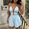 Sommer Neuer Stil Frisch Strandmode Jumpsuit mit gestreiftem Ausschnitt und taillierter Taille Jumpsuit Kurze Hose