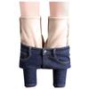 Women Fashion Soild Plush Jeans High Waist Thickened Tight Fitting Sweatpants Warm Casual Pants
