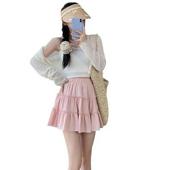 Sweet Summer Puff Pleated High-Waist Skirt: Petite & Anti-Exposure