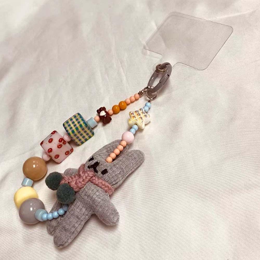 Short Bracelet Rabbit Phone Strap Bag Charm Beaded Phone Chain Mobile Phone Lanyard  Bag Keychains