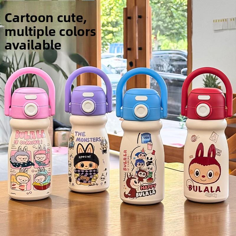 Carrying Pot Girl High Value Cute Double Drink Thermos Cup Large Capacity Portable Portable Student Straw Cartoon Water Cup