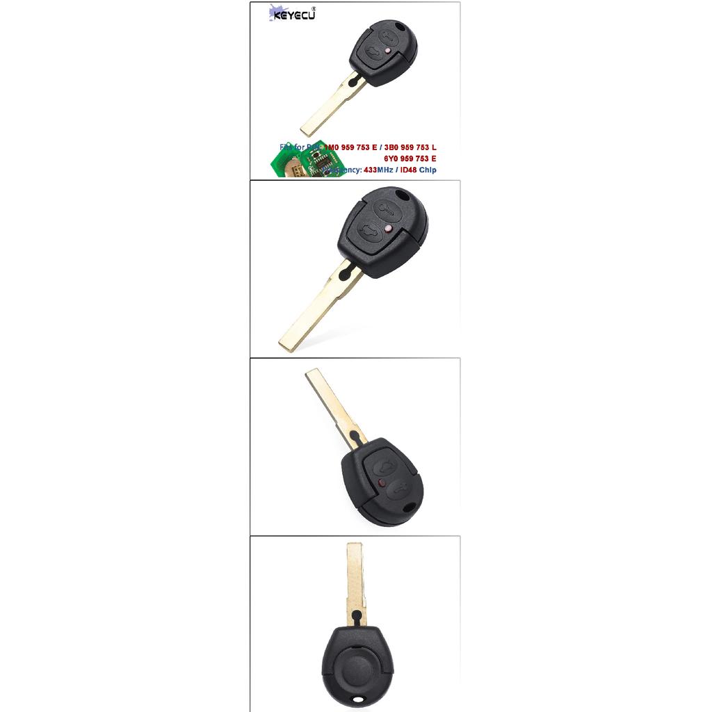 KEYECU 433MHz ID48 Chip Remote Car Key Fob for VW Fox 2006-2008 Citi Golf 2003 Aoto Fob Control for Seat for Skoda
