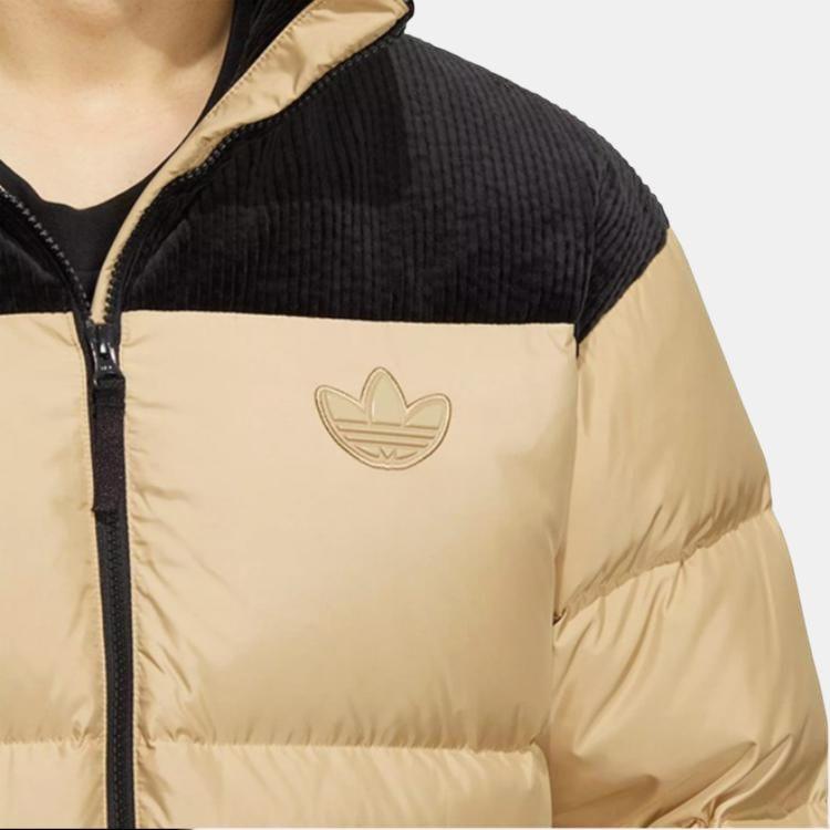Adidas Originals Trefoil Embroidered Logo Zip-Up Collar Down Jacket Men Outerwear Brown HS7282