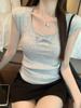 2025 Summer U-neck Bow Knit T-shirt – Slim-Fit, Age-Reducing Design for Women