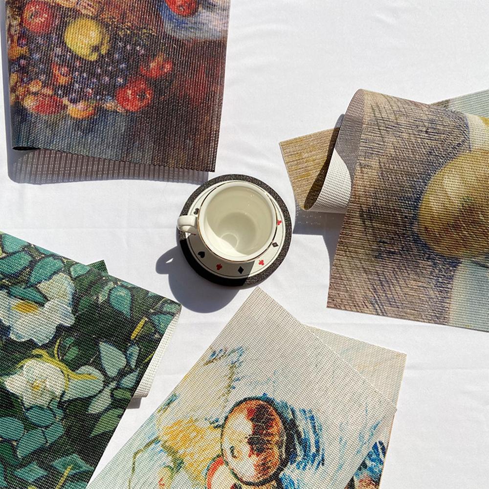 PVC Mat Placemats for Table Waterproof Dining Tableware Pad Monet Van Gogh Cup Bowl Costers Non-Slip Insulation Place Mats Set