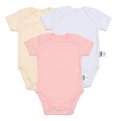 Organic Cotton GOTS Certified Short Sleeve Romper Baby Girls Pink White Gift Box Set of 3 Pink X White X Yellow [pastel Organic] 100% (70cm, Cream)