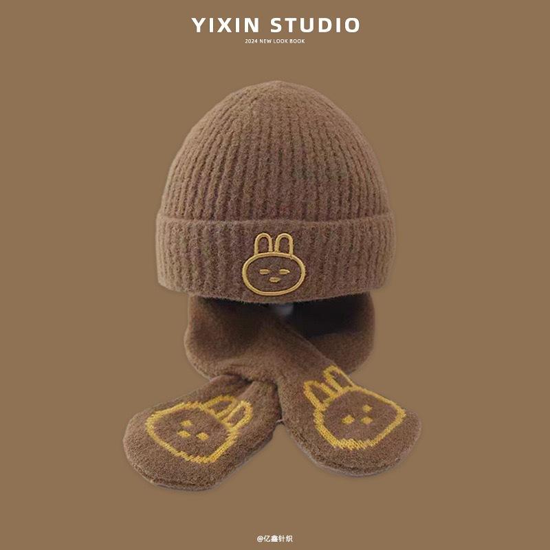 Winter children's hats, piled and thickened two-piece sets, baby hats, bear wool hats, thermal hats, sets