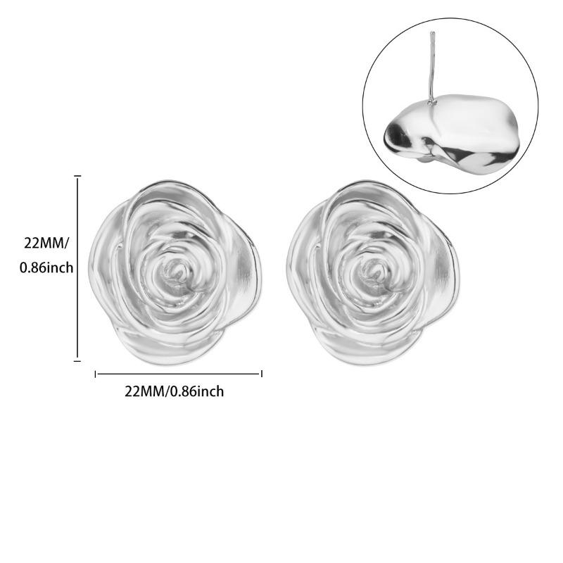 High-end small fragrance pleated three-dimensional rose flower metal stud earrings femininity versatile earrings new